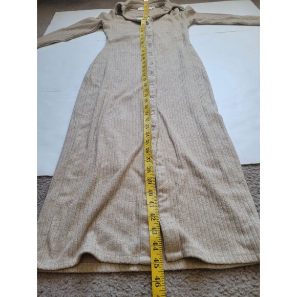 Astr Bransbury Knit Dress - Tan Ribbed Buttoned Long Sleeve Dress Size S Wedding - Picture 12 of 14